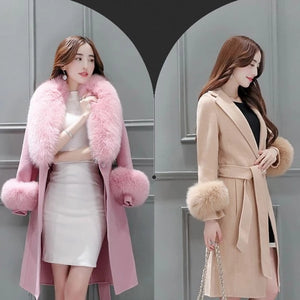 New Design Autumn And Winter Warm Women Pink Long Fur Coats Clothing For Ladies