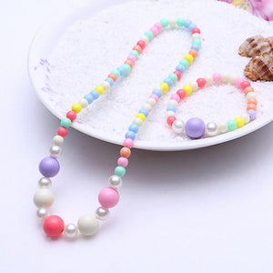 1 Set Cute Girl's Gifts Children Princess Accessories Sets Mix Macaron Color Acrylic Beads Flower Necklace and Bracelet