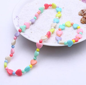 1 Set Cute Girl's Gifts Children Princess Accessories Sets Mix Macaron Color Acrylic Beads Flower Necklace and Bracelet