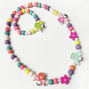 Girl Beads Toys Necklace+Bracelet Butterflies Flowers Baby Handmade Necklace Accessories Princess Children Birthday Gifts