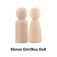 Load image into Gallery viewer, 10pc Wooden Doll 65mm-35mm Wooden Blank Peg Dolls Girl Boy DIY Unfinished Doll Maple Rodent Handmade Baby Product Christmas Gift
