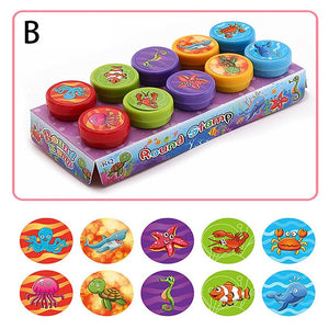 10pcs/Set Children Toy Stamps Cartoon Animals Fruits Traffic Smile Kids Seal For Scrapbooking Stamper DIY cartoon stamper Toys