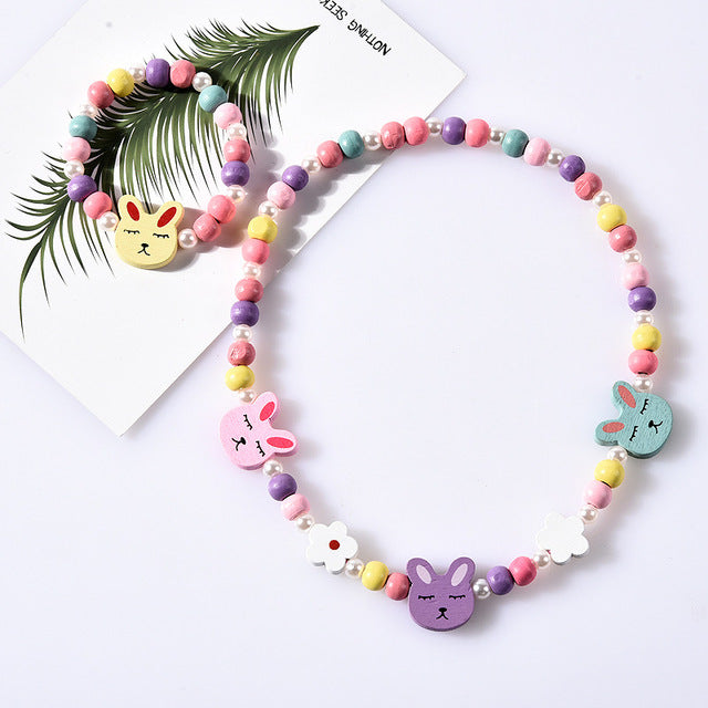 Girl Beads Toys Necklace+Bracelet Butterflies Flowers Baby Handmade Necklace Accessories Princess Children Birthday Gifts